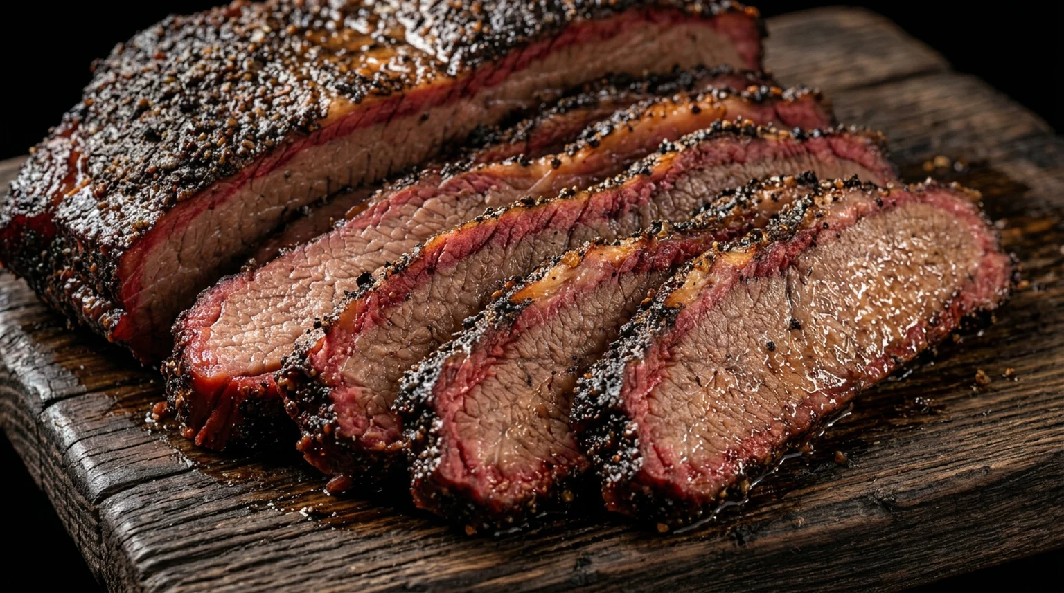 Smoking Pig BBQ sliced Angus beef brisket with smoked pepper bark